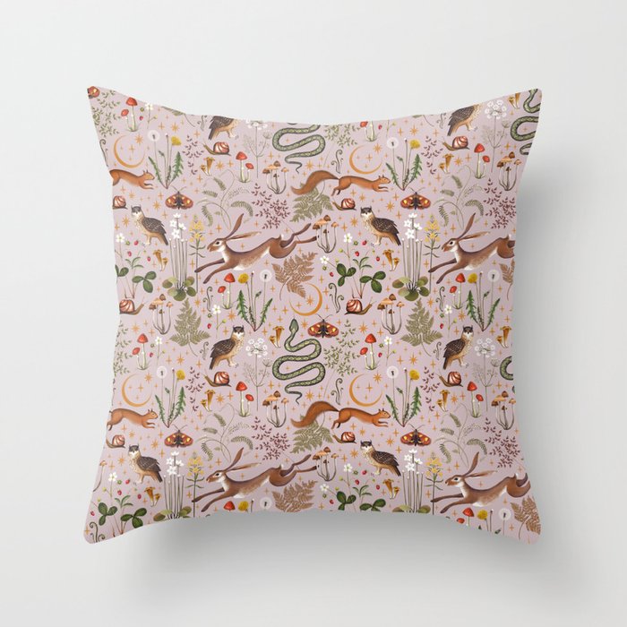 Enchanted Magical Midnight Forest Animals Blush III Throw Pillow Gallery Image 6