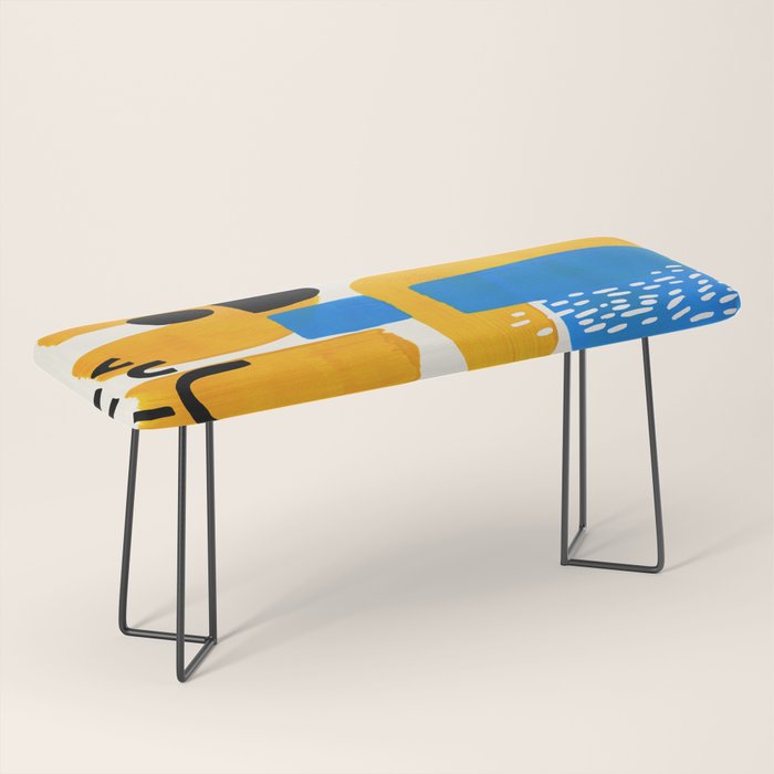 Mid Century Modern abstract Minimalist Fun Colorful Shapes Patterns Ikea Yellow & Blue Bench Gallery Image 1