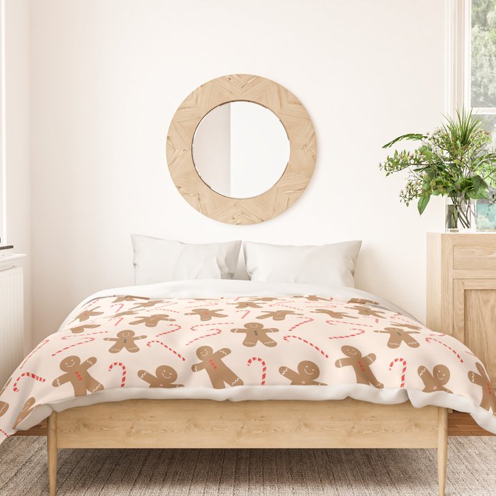 Gingerbread Man + Candy Cane Christmas Pattern Duvet Cover Gallery Image 3