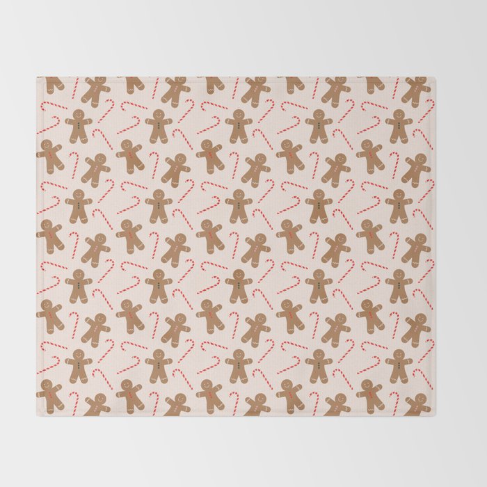 Gingerbread Man + Candy Cane Christmas Pattern Throw Blanket Gallery Image 2