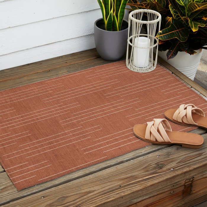 Minimalist, Boho, Line Art in Terracotta Outdoor Rug Gallery Image 2