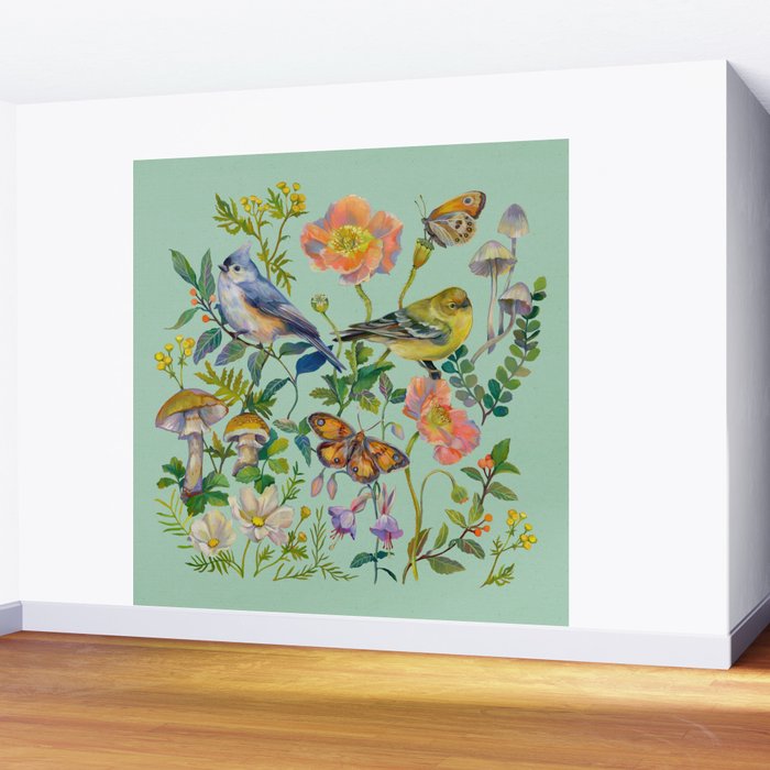 Flower Birds Garden Wall Mural Gallery Image 2