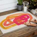 Funky Retro 70's Style Pattern Orange Pink Greindent Striped Circles Mid Century Colorful Pop Art Outdoor Rug Gallery Image 2