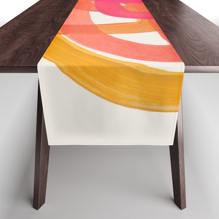 Funky Retro 70's Style Pattern Orange Pink Greindent Striped Circles Mid Century Colorful Pop Art Table Runner Gallery Image 1