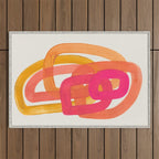 Funky Retro 70's Style Pattern Orange Pink Greindent Striped Circles Mid Century Colorful Pop Art Outdoor Rug Gallery Image 1