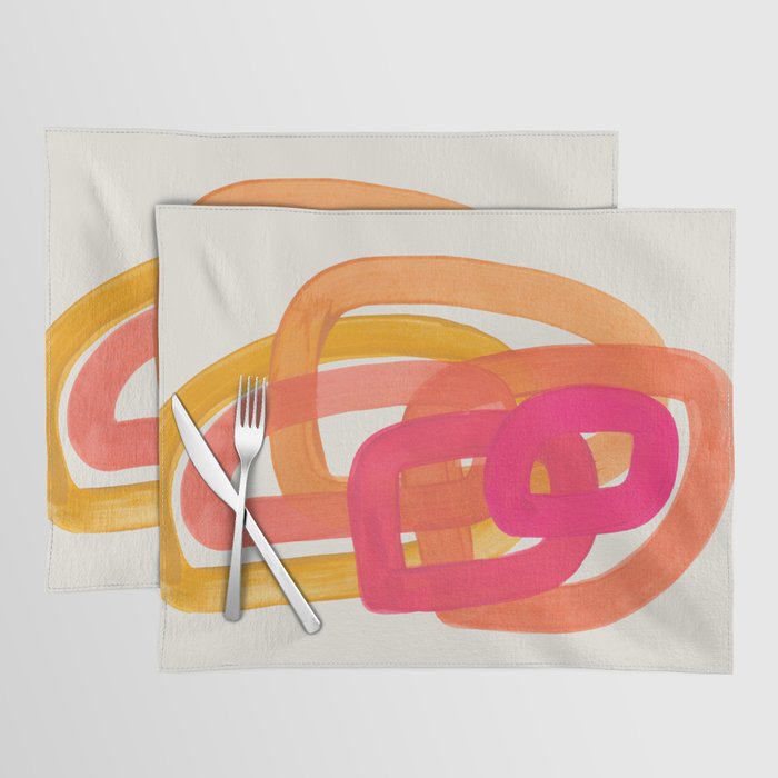 Funky Retro 70's Style Pattern Orange Pink Greindent Striped Circles Mid Century Colorful Pop Art Placemat Gallery Image 1