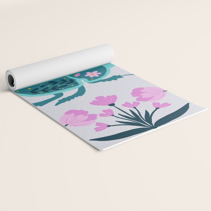 Beetle and flowers - pink and turquoise Yoga Mat Gallery Image 2