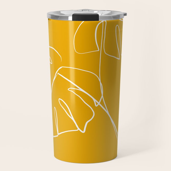 Monstera minimal - yellow Travel Mug Gallery Image 1