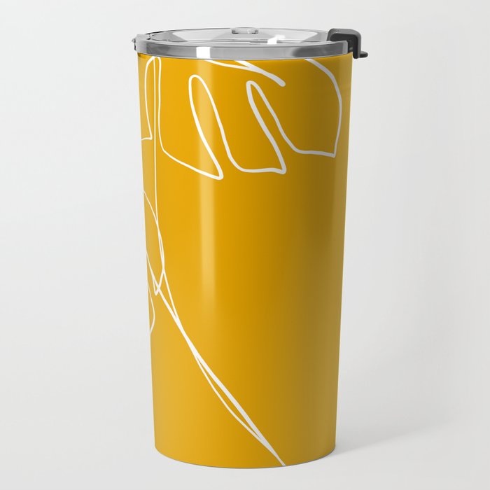Monstera minimal - yellow Travel Mug Gallery Image 2