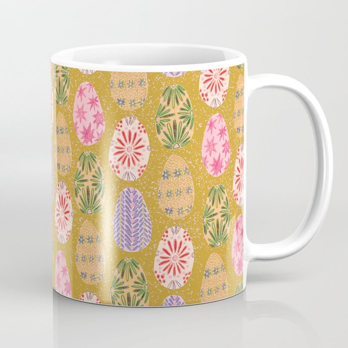 Colorful Folk Art Easter Eggs in Sandy Brown & Pink Coffee Mug Gallery Image 1