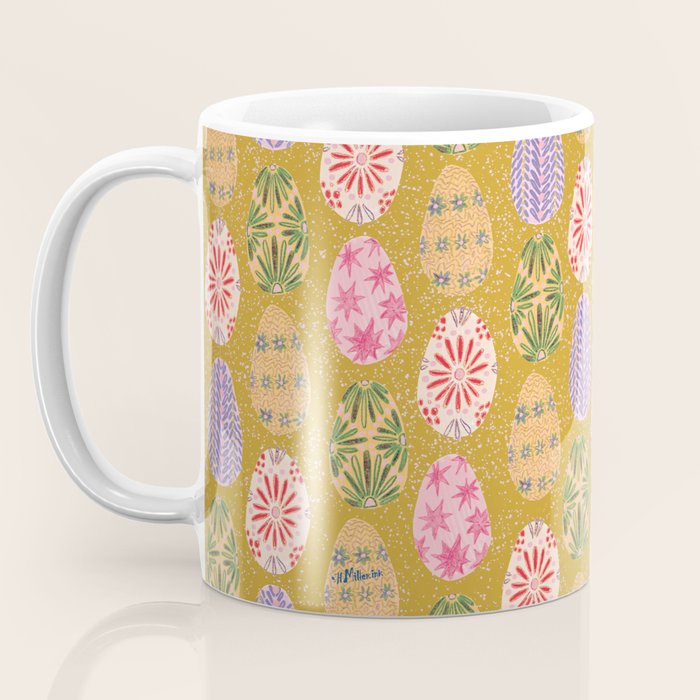 Colorful Folk Art Easter Eggs in Sandy Brown & Pink Coffee Mug Gallery Image 3