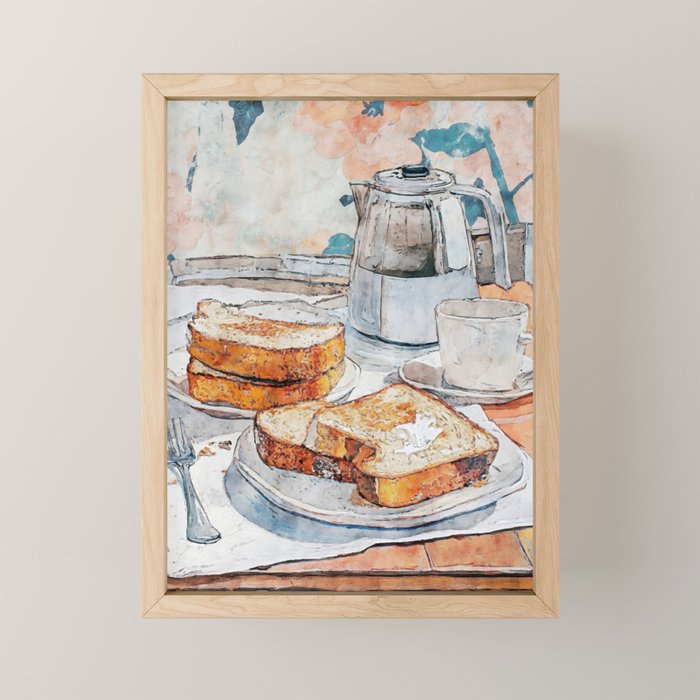  French Toast and Coffee Breakfast Watercolor Still Life Mini Art Print Gallery Image 1