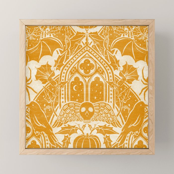 Gothic Halloween Damask - marigold and cream  Mini Art Print Gallery Image 1