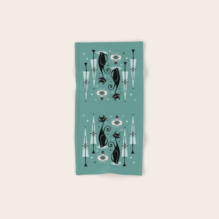 Mid Century Meow Atomic Kitty Christmas ©studioxtine Bath Towel Gallery Image 1