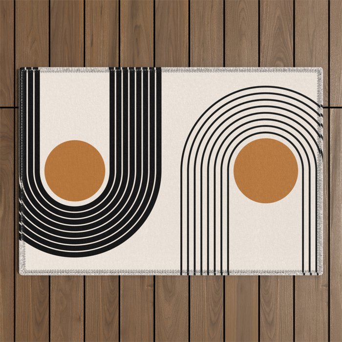 Minimalist Minimal Nesting Rainbow Race Tracks Bohemian Boho Mid Century Modern Trendy Art Outdoor Rug Gallery Image 1