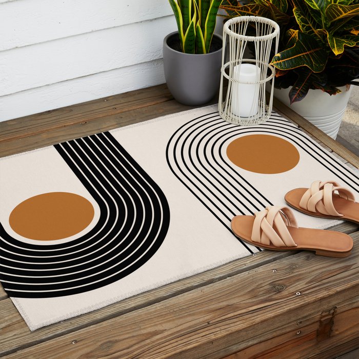 Minimalist Minimal Nesting Rainbow Race Tracks Bohemian Boho Mid Century Modern Trendy Art Outdoor Rug Gallery Image 2