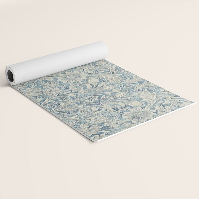 William Morris Vintage Sunflower Blue Slate & Vellum Yoga Mat Gallery Image 2