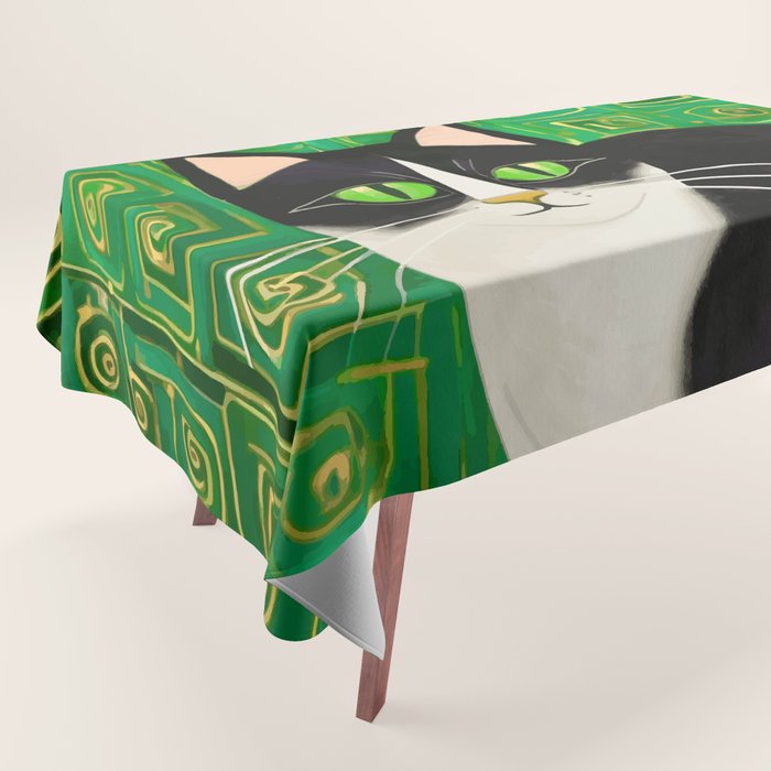Klimt Tuxedo Cat with Green Eyes Tablecloth Gallery Image 1