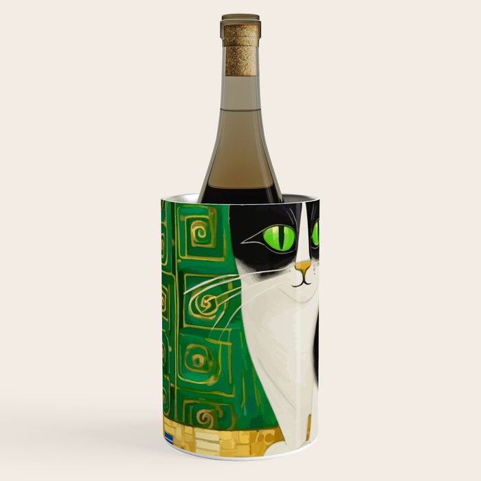Klimt Tuxedo Cat with Green Eyes Wine Chiller Gallery Image 2