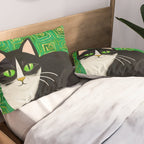 Klimt Tuxedo Cat with Green Eyes Pillow Sham Gallery Image 2