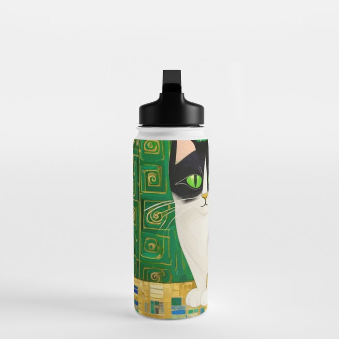 Klimt Tuxedo Cat with Green Eyes Water Bottle Gallery Image 3