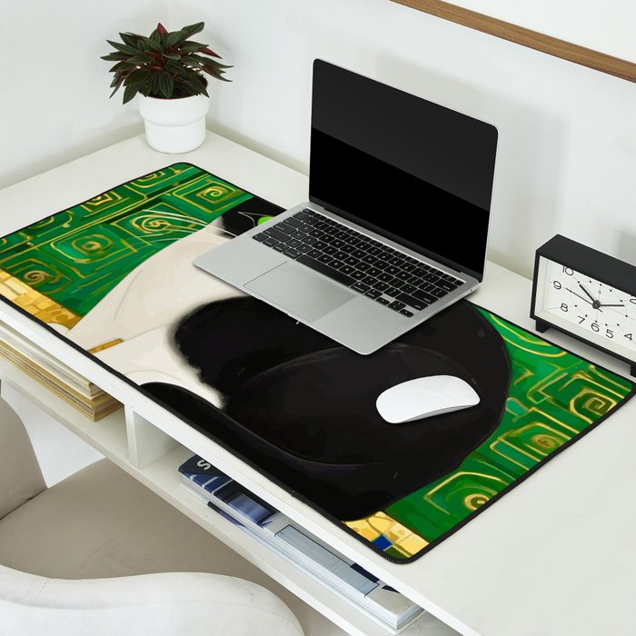 Klimt Tuxedo Cat with Green Eyes Desk Mat Gallery Image 2