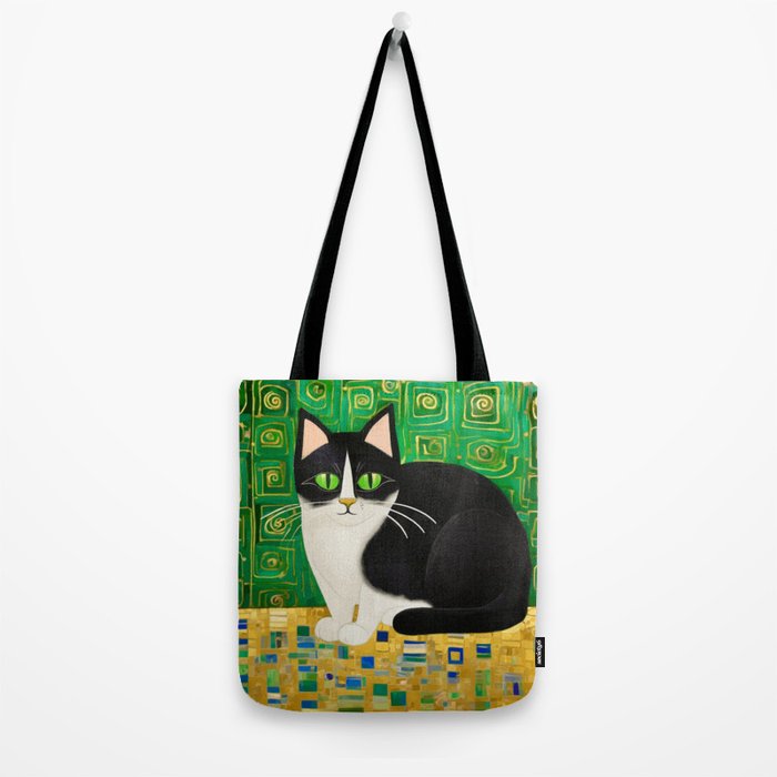 Klimt Tuxedo Cat with Green Eyes Tote Bag Gallery Image 2
