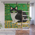 Klimt Tuxedo Cat with Green Eyes Wall Mural Gallery Image 1