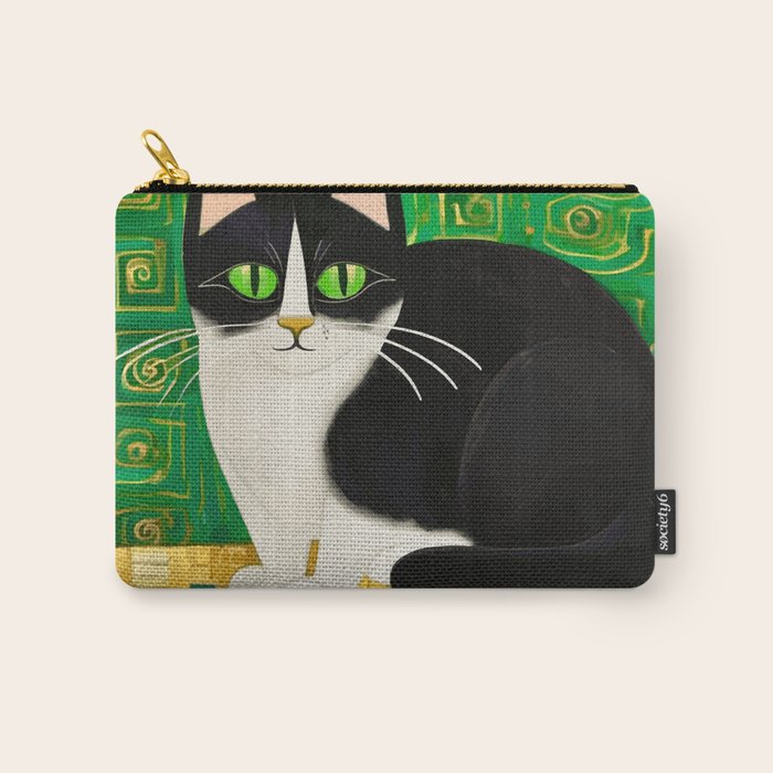 Klimt Tuxedo Cat with Green Eyes Carry All Pouch Gallery Image 1