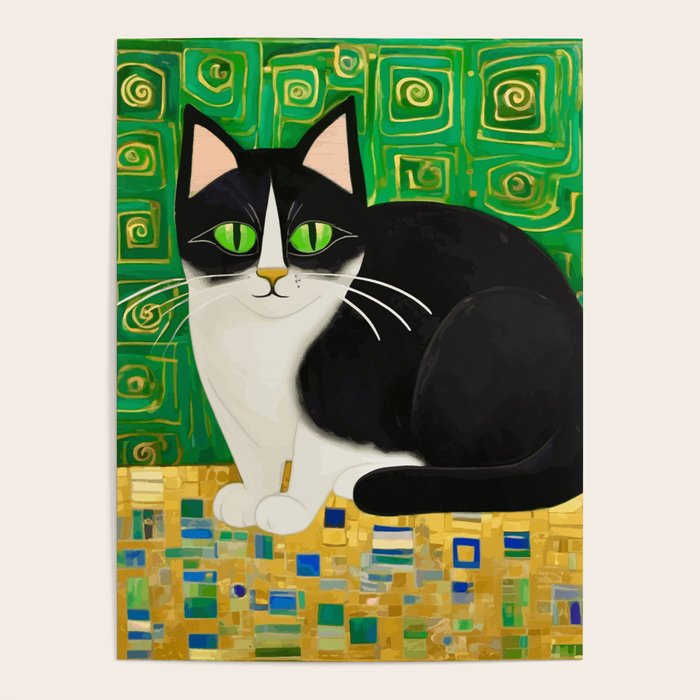 Klimt Tuxedo Cat with Green Eyes Poster Gallery Image 4