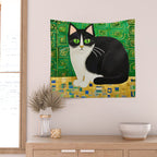 Klimt Tuxedo Cat with Green Eyes Wall Tapestry Gallery Image 2