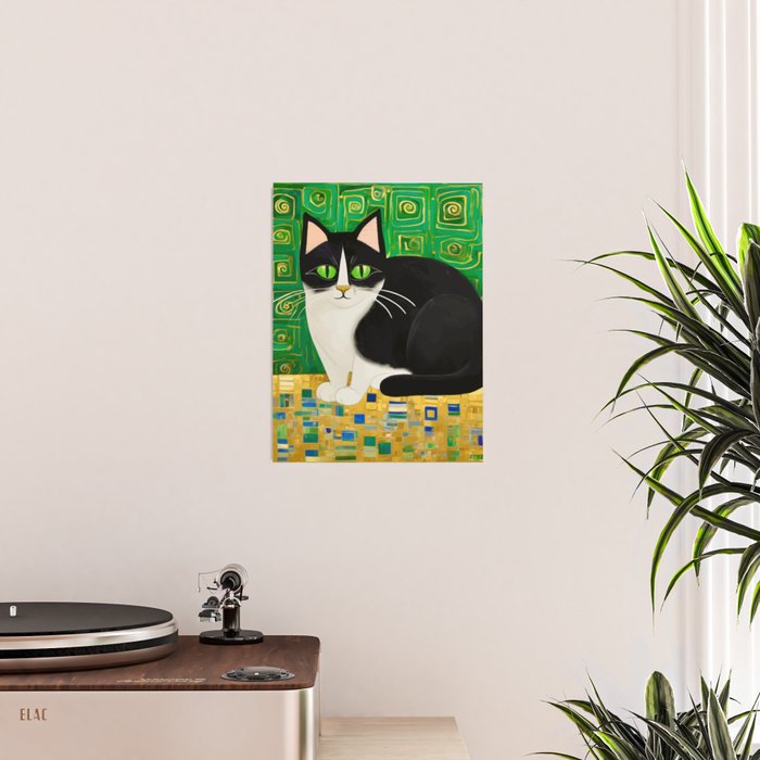 Klimt Tuxedo Cat with Green Eyes Poster Gallery Image 2