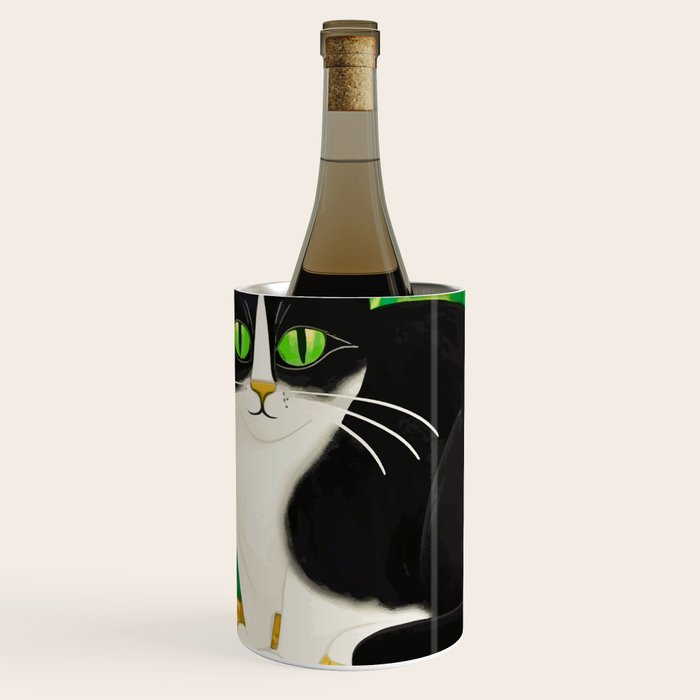 Klimt Tuxedo Cat with Green Eyes Wine Chiller Gallery Image 1