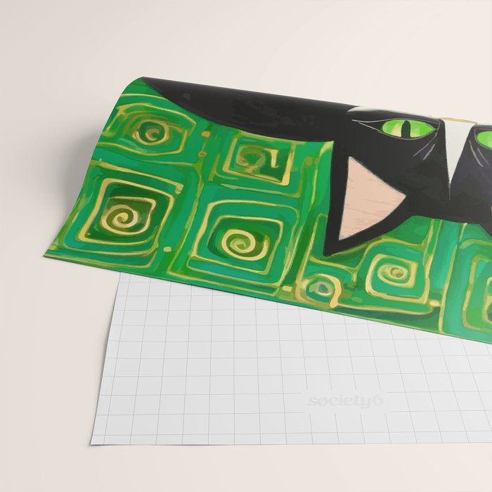 Klimt Tuxedo Cat with Green Eyes Wrapping Paper Gallery Image 2