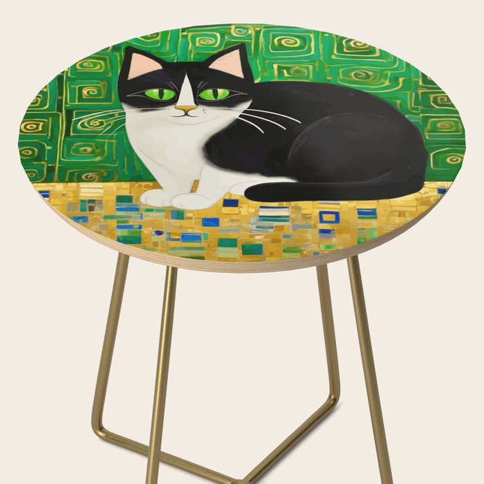 Klimt Tuxedo Cat with Green Eyes Side Table Gallery Image 2