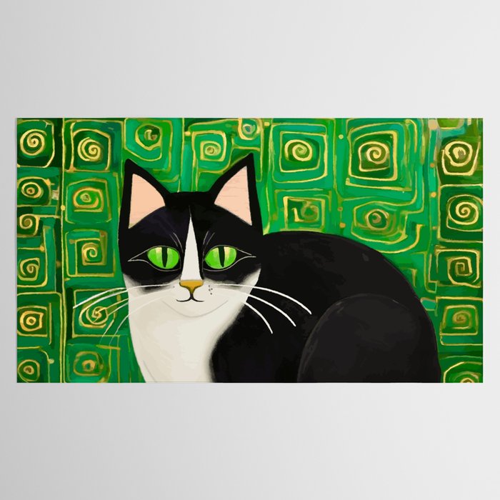 Klimt Tuxedo Cat with Green Eyes Tablecloth Gallery Image 2