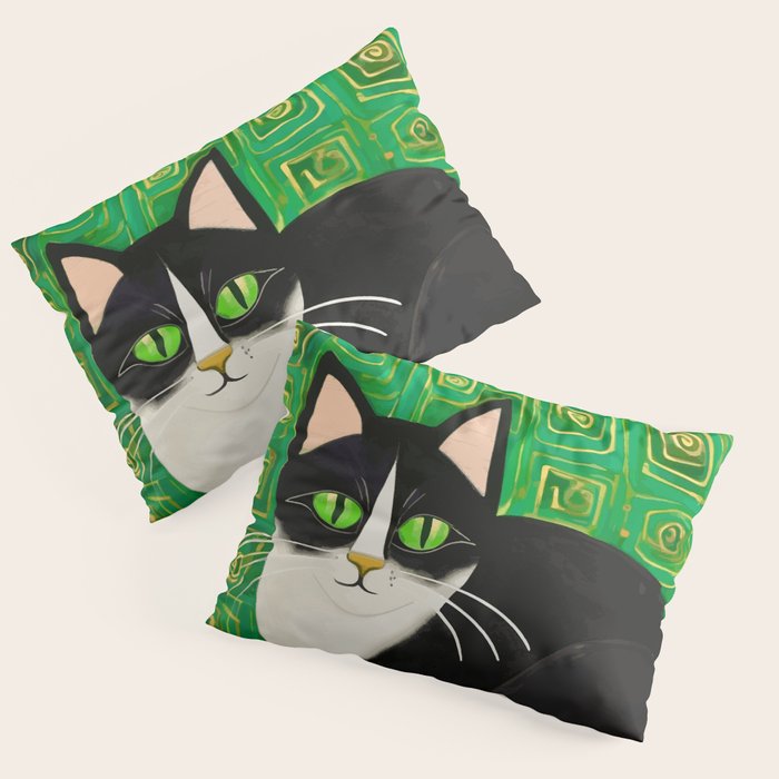 Klimt Tuxedo Cat with Green Eyes Pillow Sham Gallery Image 3