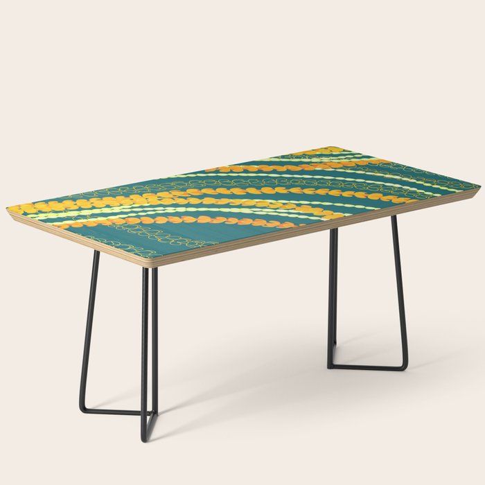 Puakenikeni and Pikake Lei on Teal Coffee Table Gallery Image 1