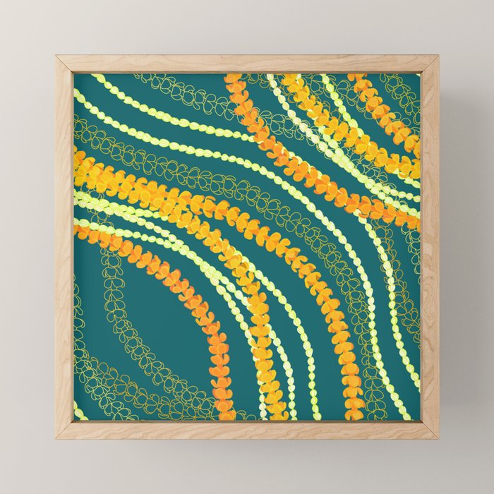 Puakenikeni and Pikake Lei on Teal Mini Art Print Gallery Image 1