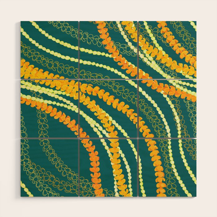 Puakenikeni and Pikake Lei on Teal Wood Wall Art Gallery Image 1