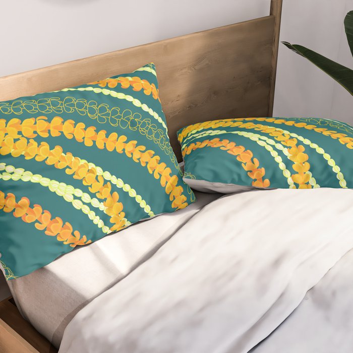 Puakenikeni and Pikake Lei on Teal Pillow Sham Gallery Image 2