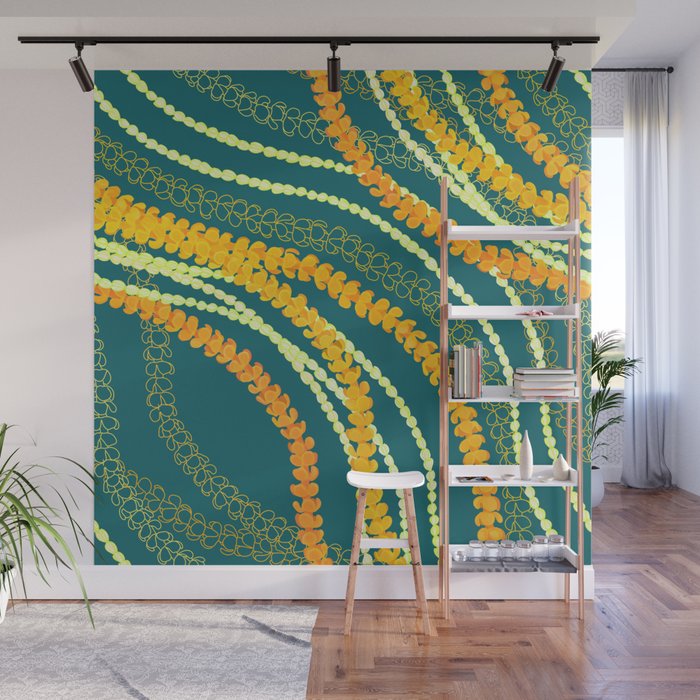 Puakenikeni and Pikake Lei on Teal Wall Mural Gallery Image 1
