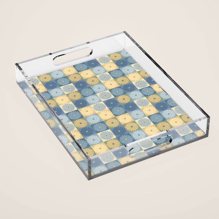 Retro Flowers Check Pattern VII Acrylic Tray Gallery Image 1
