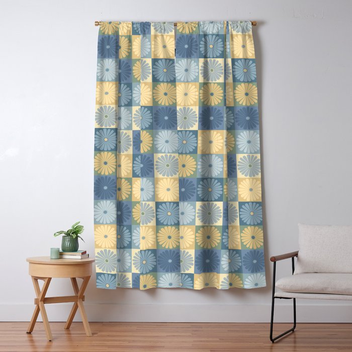 Retro Flowers Check Pattern VII Window Curtain Gallery Image 5
