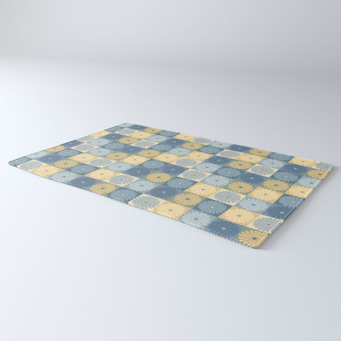 Retro Flowers Check Pattern VII Rug Gallery Image 3