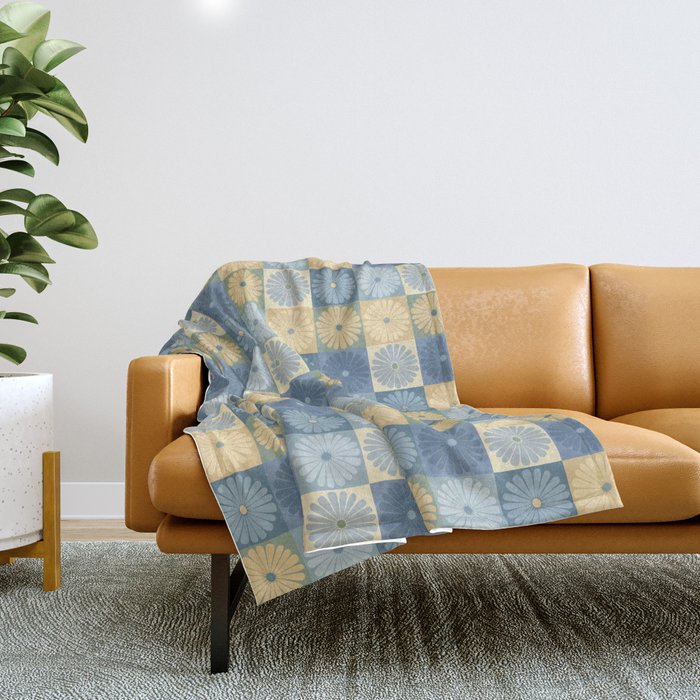 Retro Flowers Check Pattern VII Throw Blanket Gallery Image 1