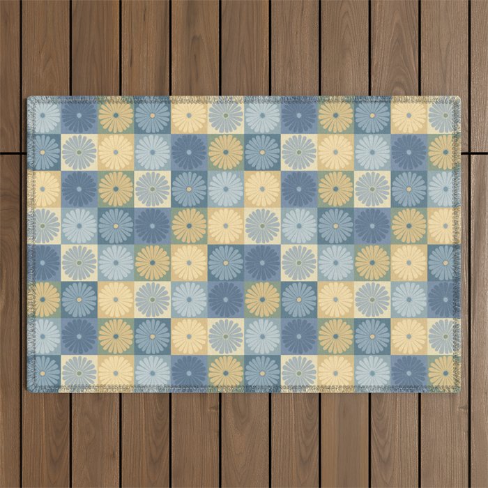 Retro Flowers Check Pattern VII Outdoor Rug Gallery Image 1