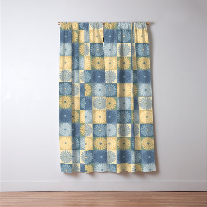Retro Flowers Check Pattern VII Window Curtain Gallery Image 3