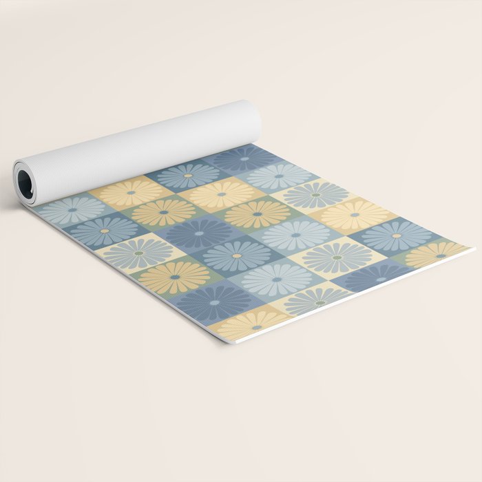 Retro Flowers Check Pattern VII Yoga Mat Gallery Image 2