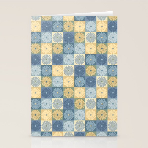Retro Flowers Check Pattern VII Stationery Card Gallery Image 1